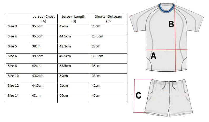 Junior Goals unifor size chart